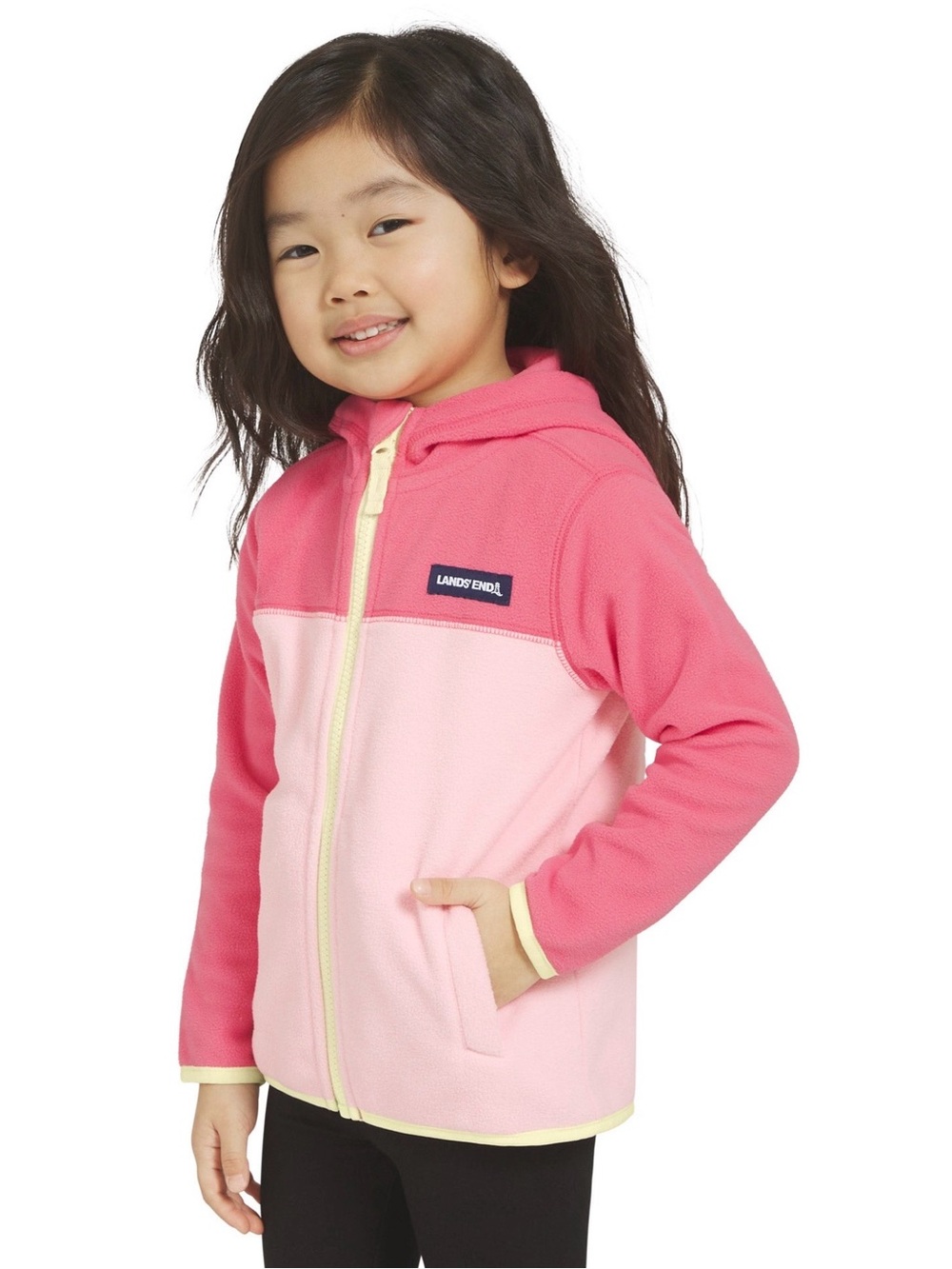 Lands' End Two-Tone Pink Hooded Full Zi[  Fleece Jacket